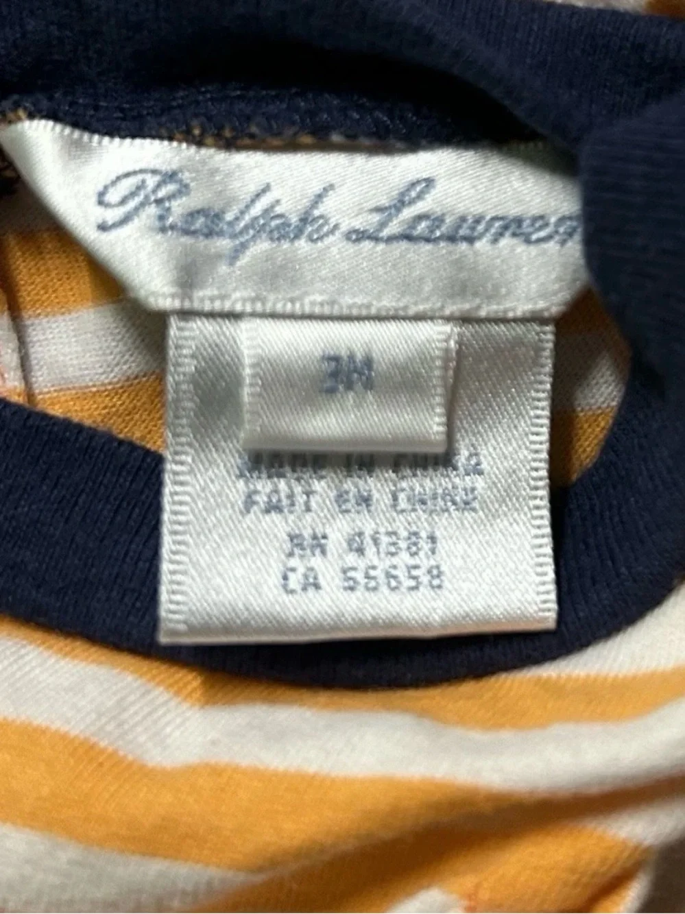 Baby Girl Ralph Lauren Orange White Striped Dress Blue Bottom Size 0-3 Months